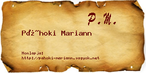 Páhoki Mariann névjegykártya